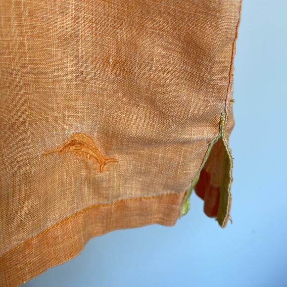 Tommy Bahama 100% Linen Shirt Men’s XXL Orange Short Sleeve Loop Collar Tropical - Picture 6 of 13